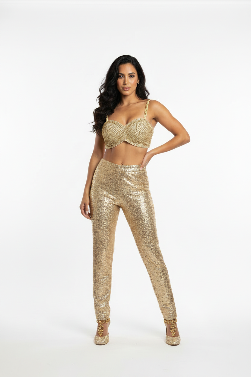 Gold Beaded Embellished Bustier Blouse