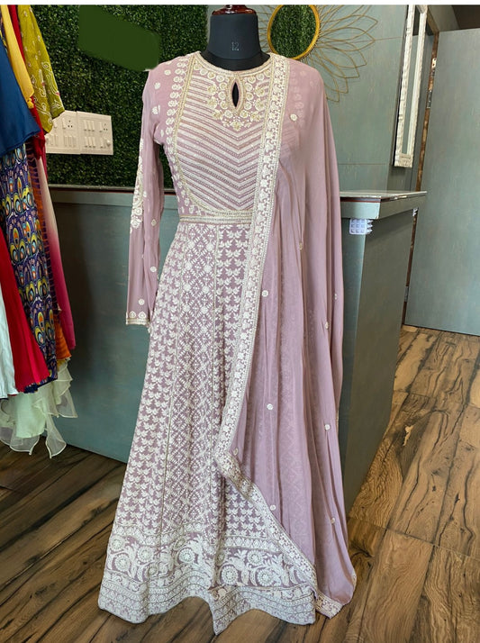 Beautiful baby pink chikankari anarkali dress