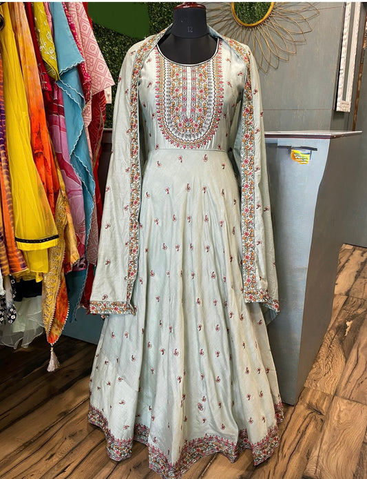 Eggshell cream Georgette Anarkali