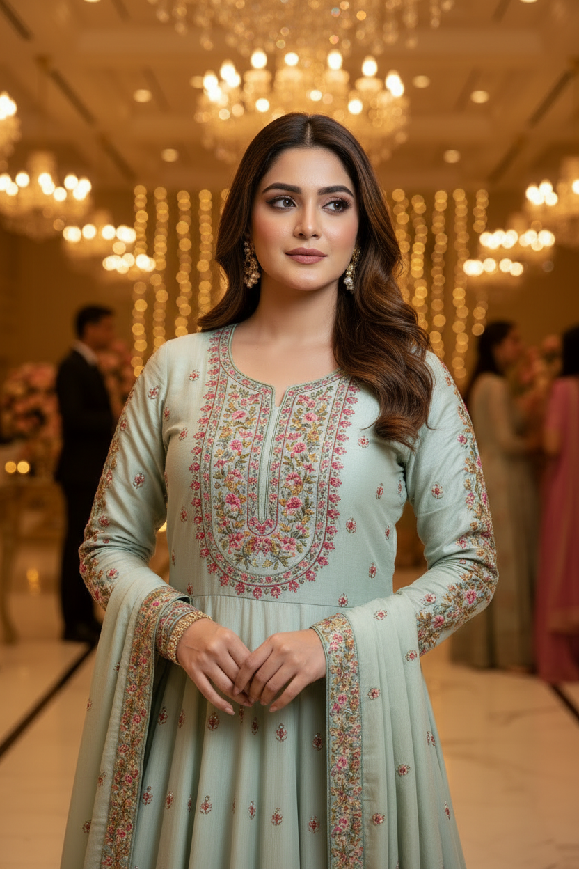 Eggshell cream Georgette Anarkali