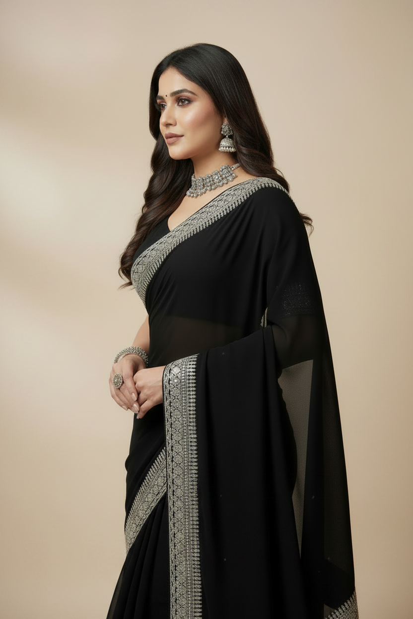 Midnight Noir Embroidered Saree