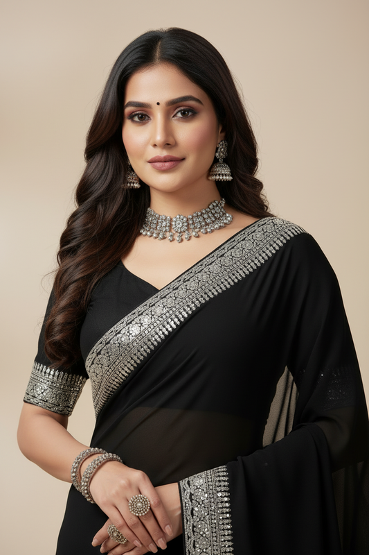 Midnight Noir Embroidered Saree