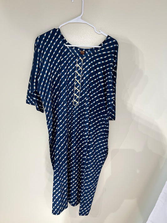Printed blue cotton long kurti