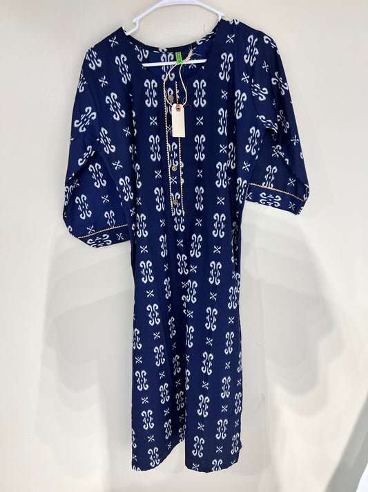 Printed blue cotton long kurti