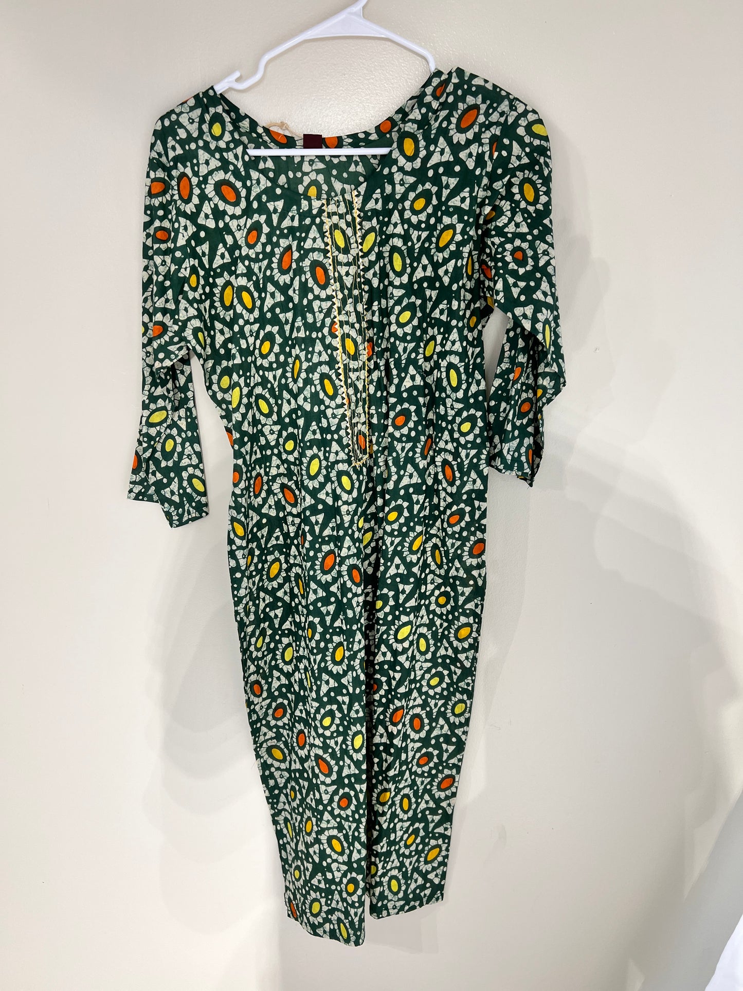 Printed green cotton long kurti