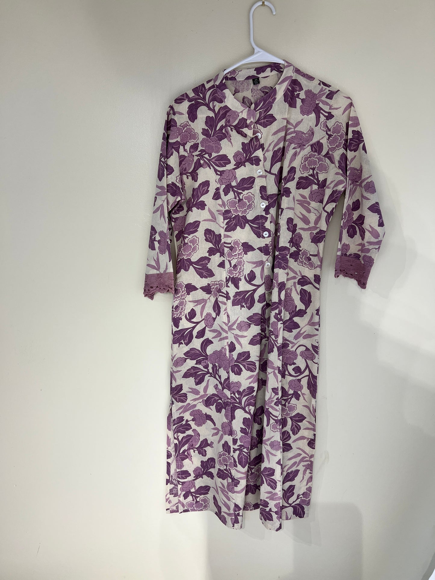 Printed light purple cotton long kurti
