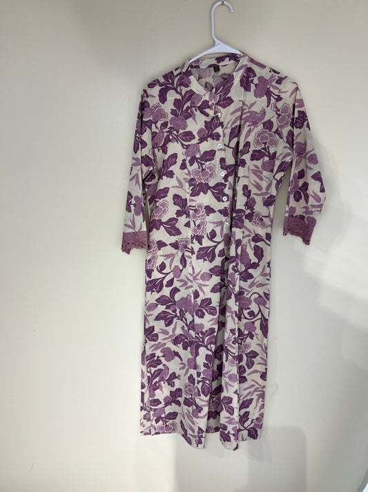 Printed light purple cotton long kurti