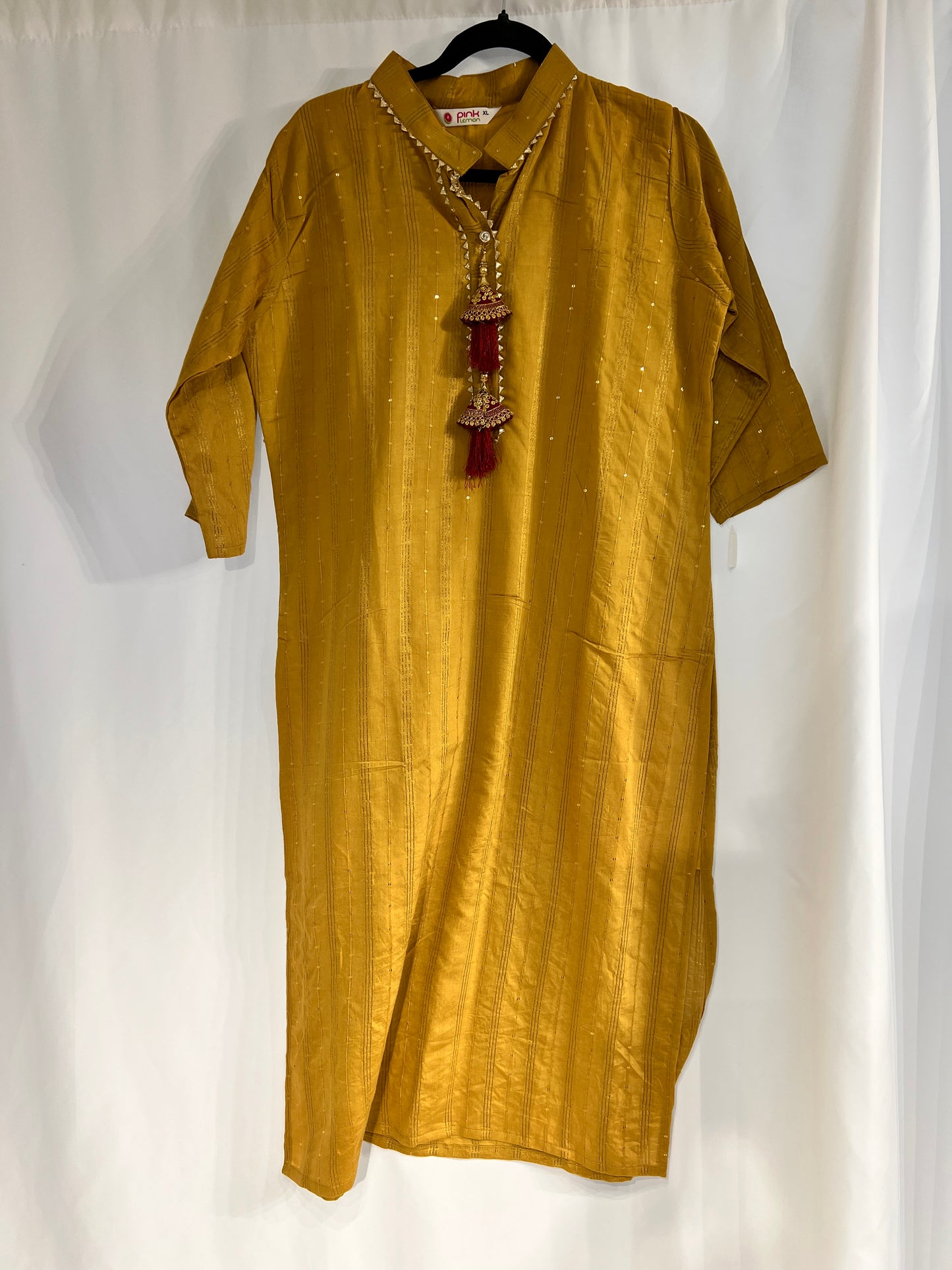 Plain yellow cotton long kurti