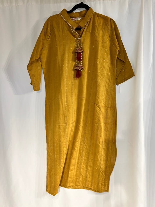 Plain yellow cotton long kurti