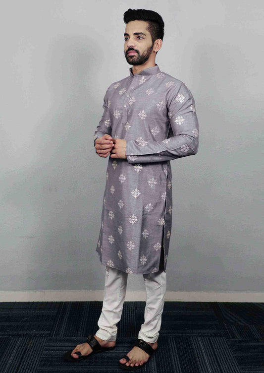 Gray soft porban silk Kurta set