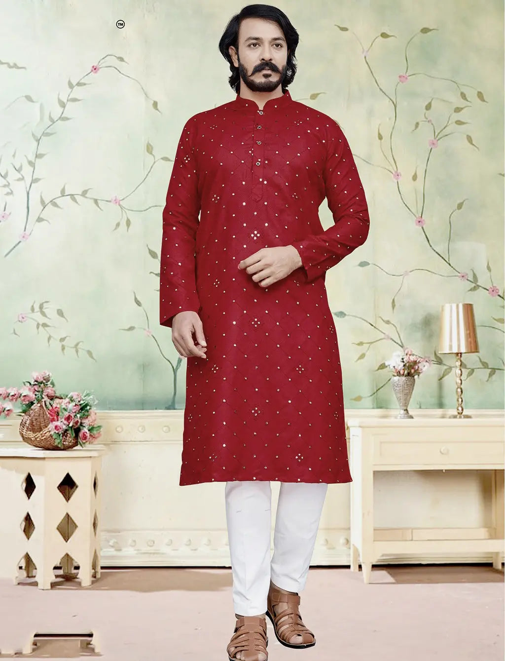 Red Kurta Churidar Set Art Silk