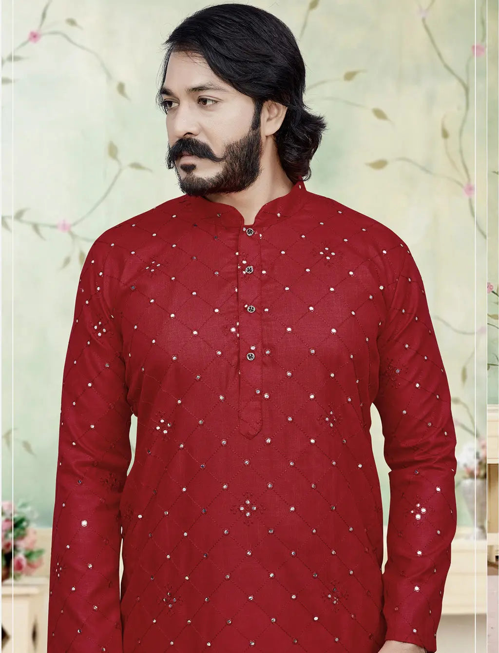 Red Kurta Churidar Set Art Silk