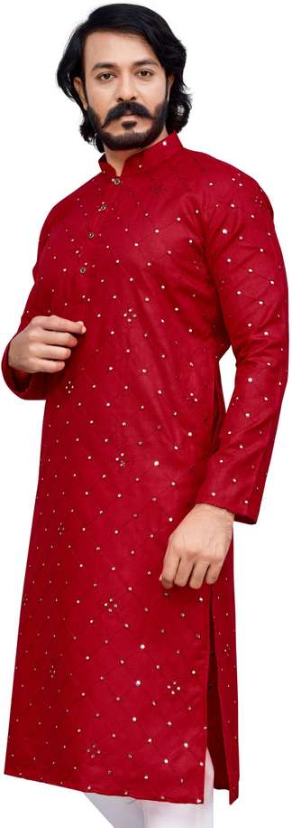 Red Kurta Churidar Set Art Silk