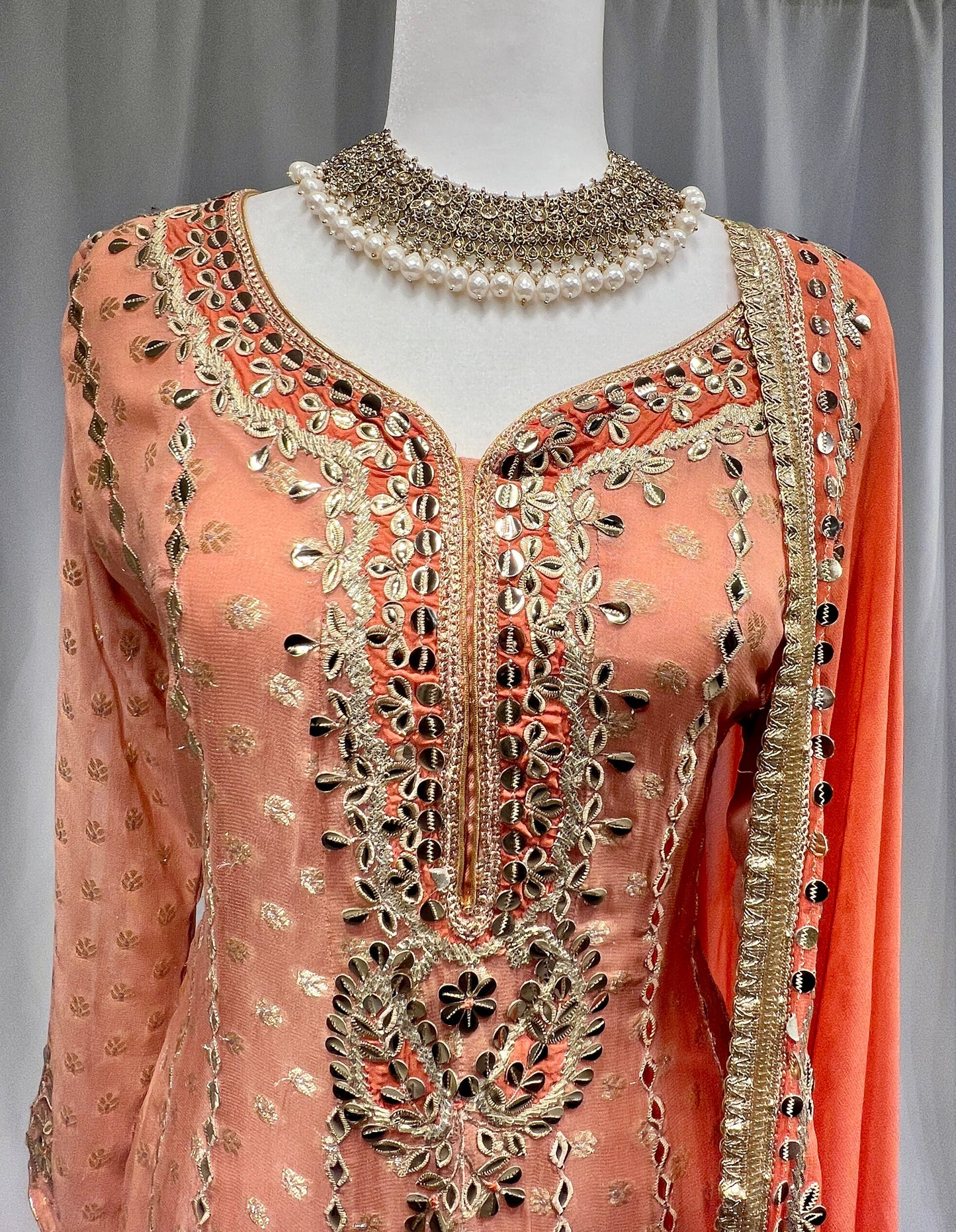 Peach Gown with Embroidery & Sequin Work