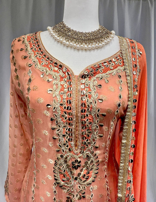 Peach Gown with Embroidery & Sequin Work
