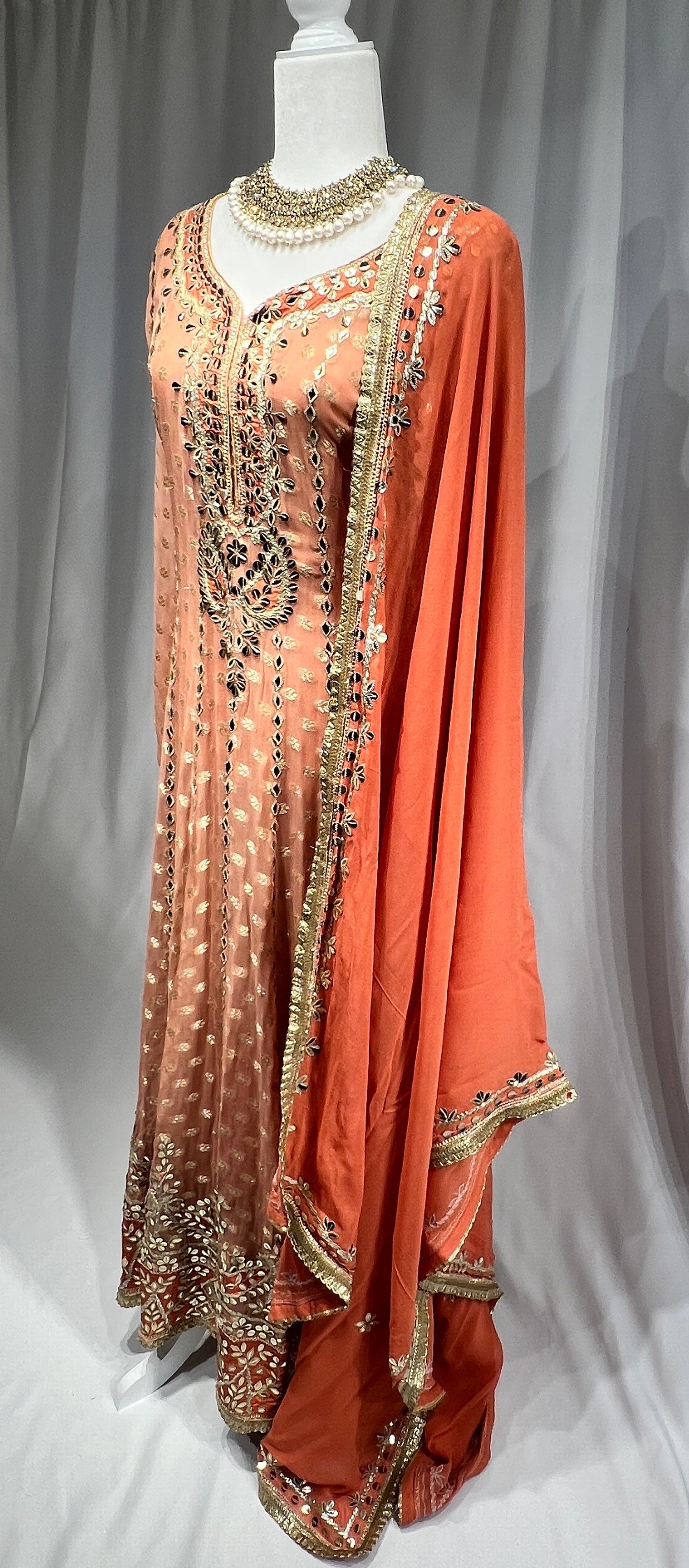 Peach Gown with Embroidery & Sequin Work