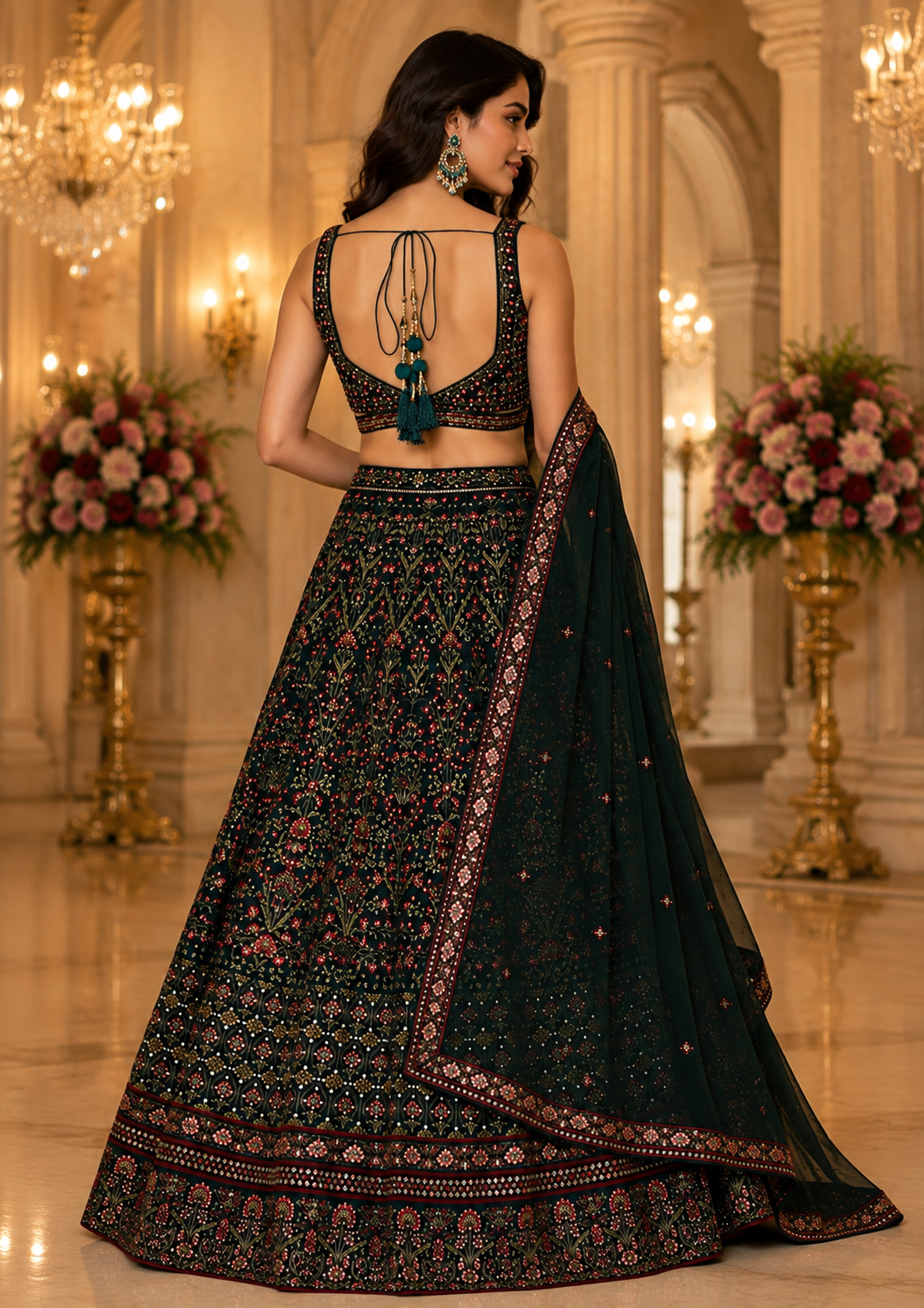 Emerald Floral Embroidered Lehenga Set
