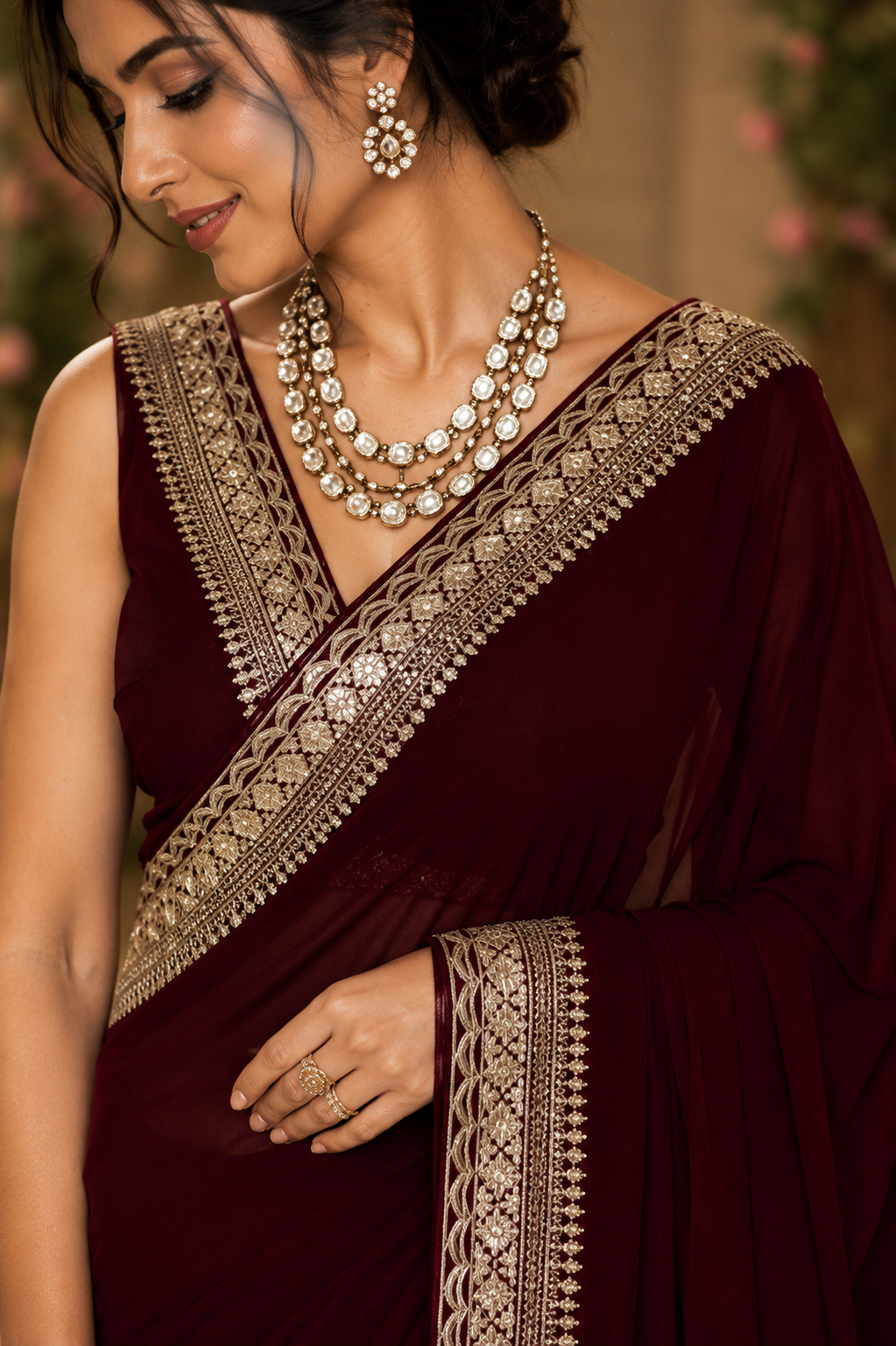Regal Burgundy Georgette Saree