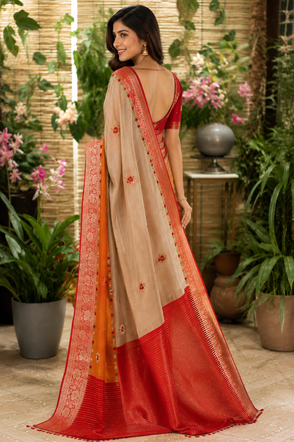 Handloom Saree with Woven Border and Floral Motifs