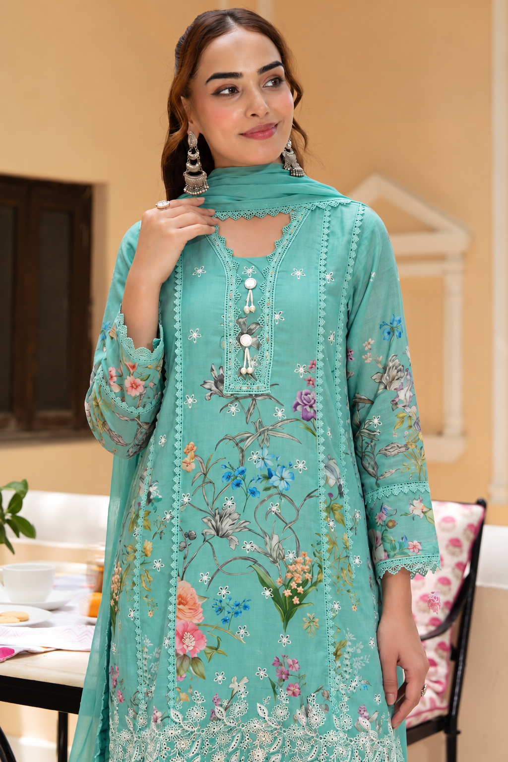 Seafoam Lacework Anarkali Set