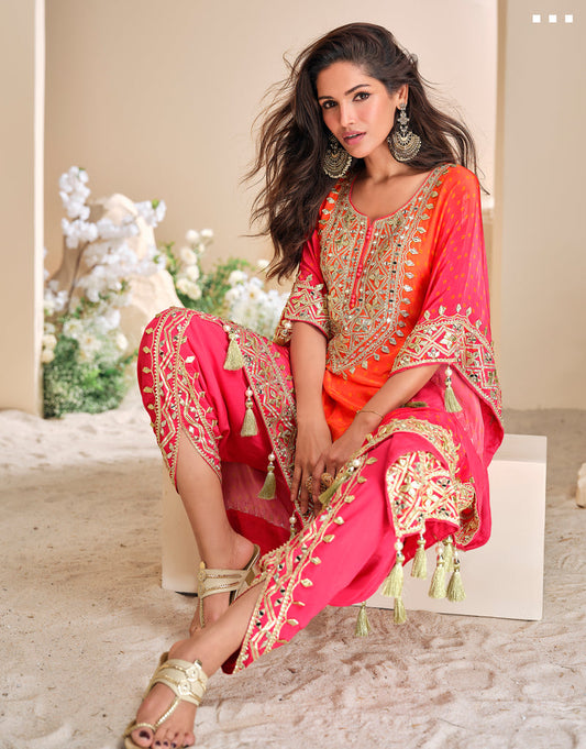 Vibrant Indo-western Kaftan Dhoti Set