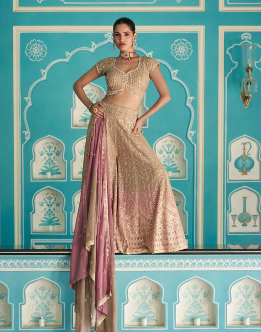Premium Beige Georgette Palazzo Set