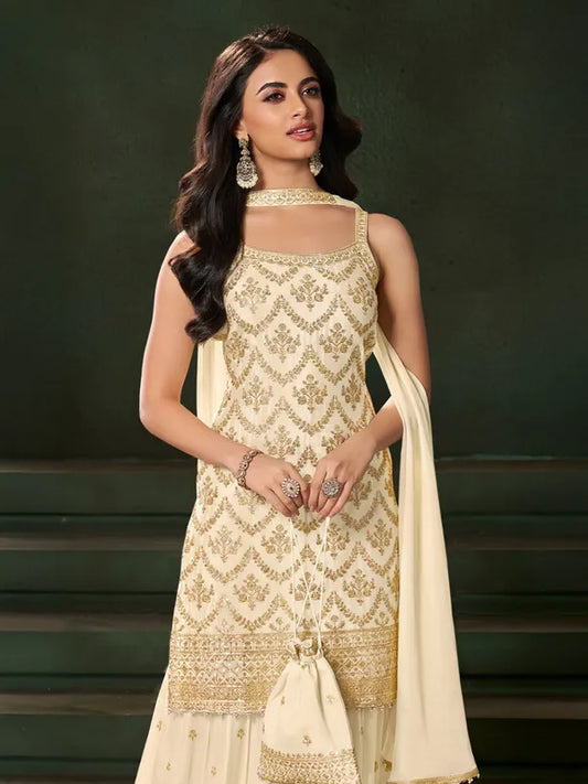 Cream georgette sharara kurti set