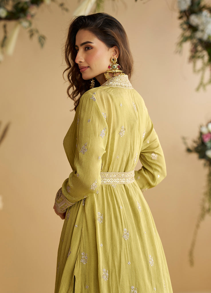 Light Yellow Embroidered Anarkali Gown With Jacket