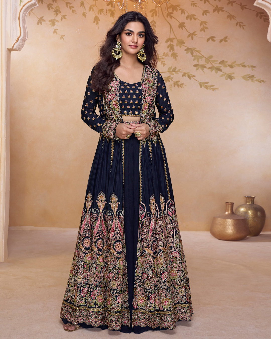 Blue Georgette crop top lehenga suit