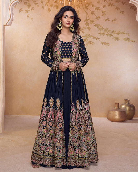 Blue Georgette crop top lehenga suit