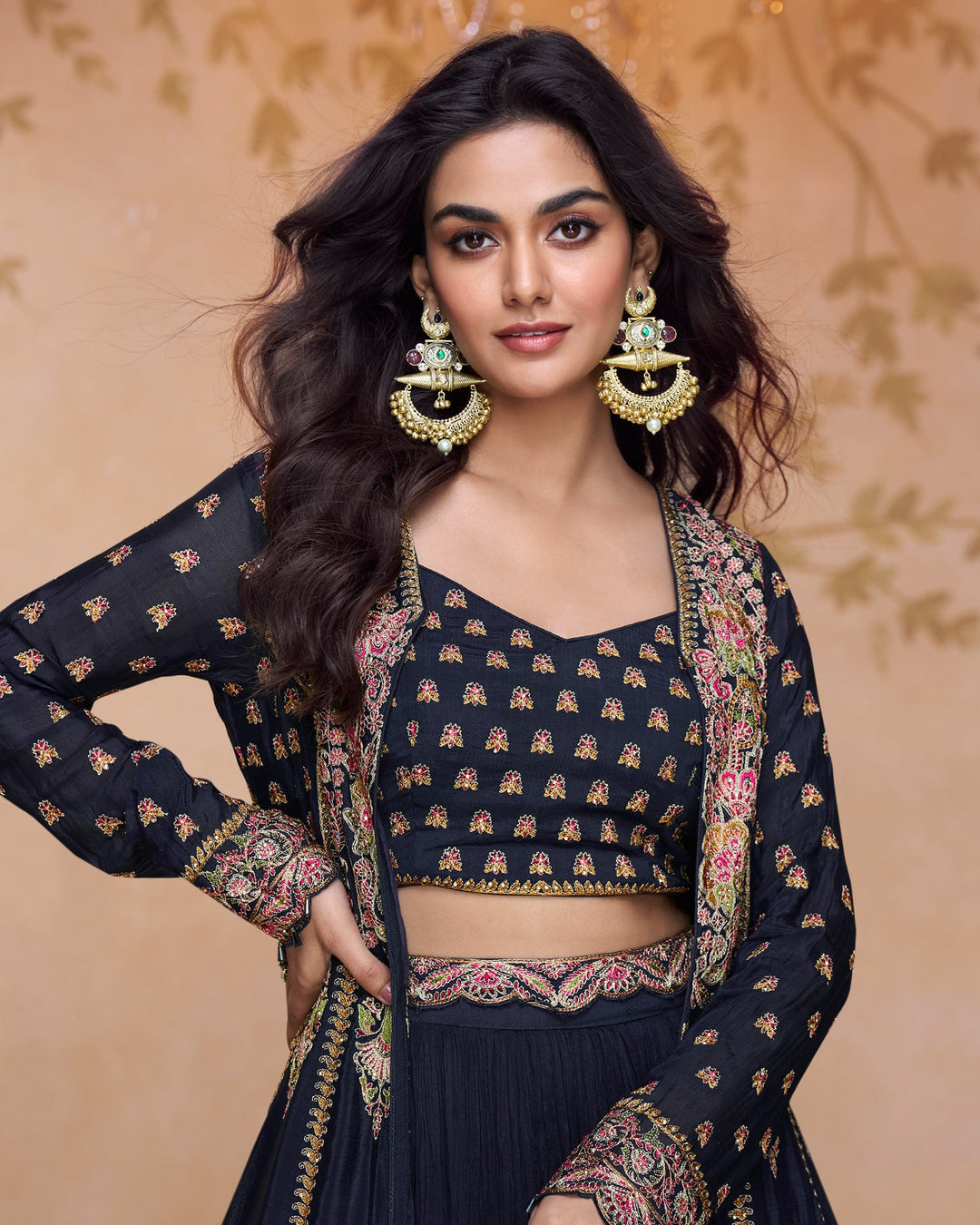 Blue Georgette crop top lehenga suit