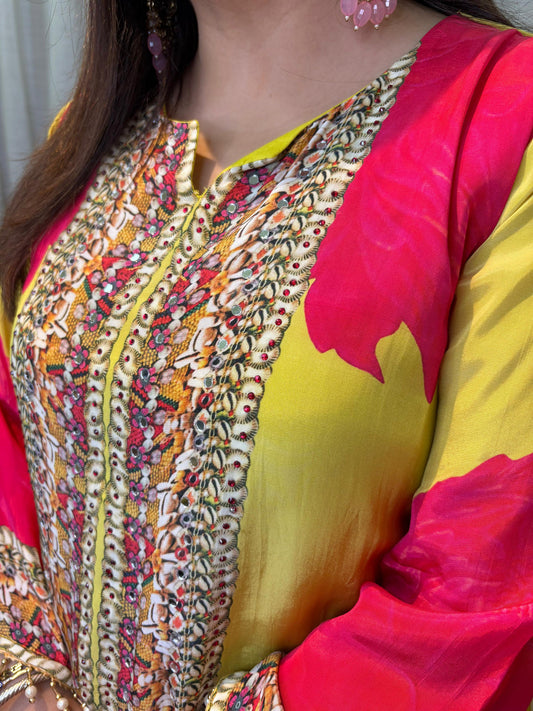 Pure crepe designer kaftan set