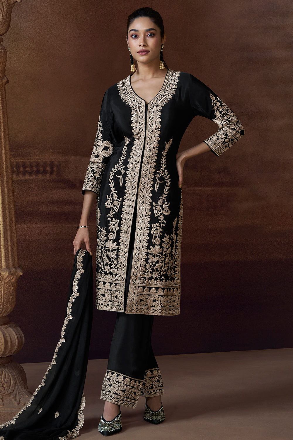 Midnight Black Embroidery Pant Suit