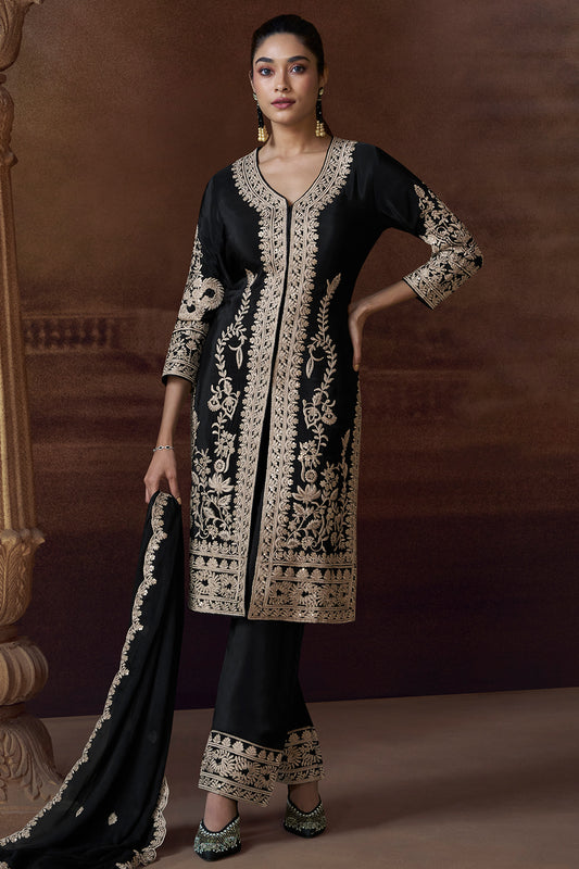 Midnight Black Embroidery Pant Suit