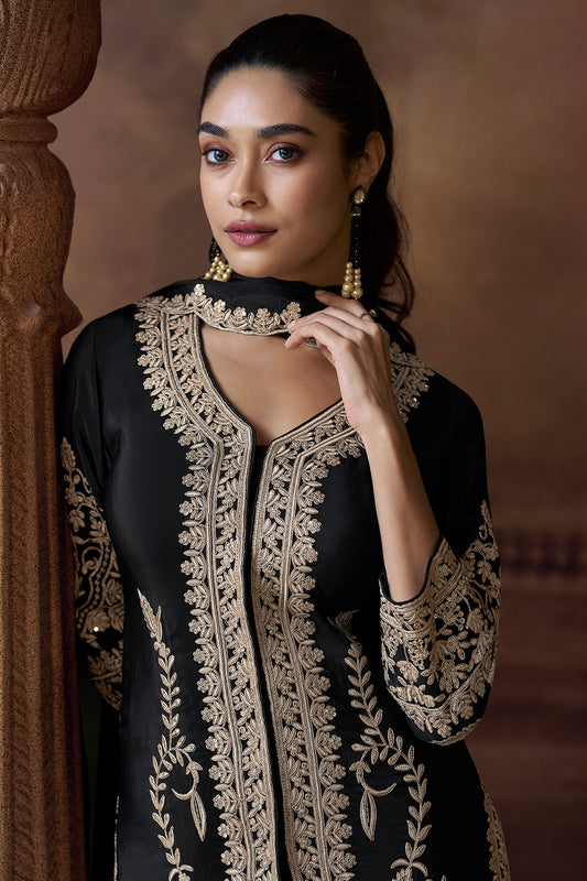 Midnight Black Embroidery Pant Suit