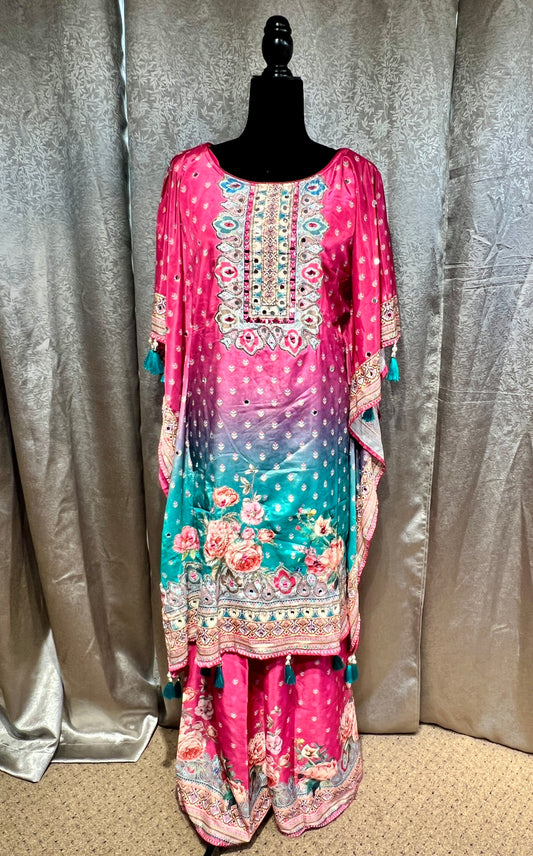 Elegant Rani Pink Crepe Silk Kaftan Set