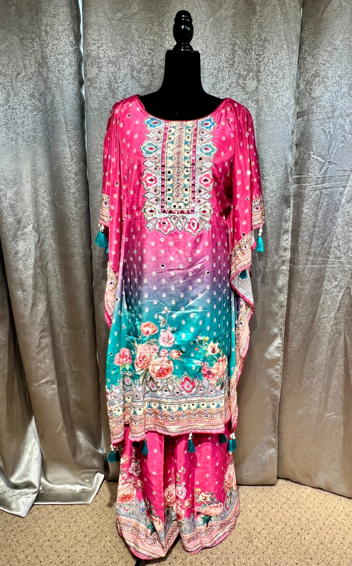 Elegant Rani Pink Crepe Silk Kaftan Set