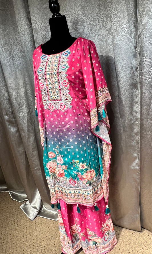 Elegant Rani Pink Crepe Silk Kaftan Set