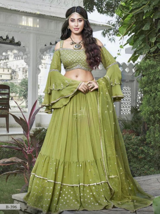 Elegant parrot green Lehenga Choli set