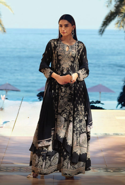 Midnight Majesty high low Kurta sharara set