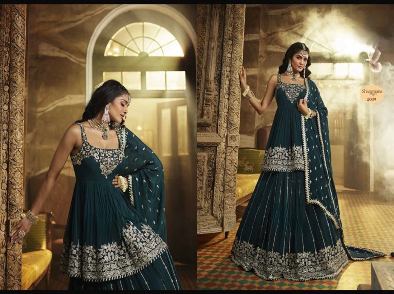 Green Embellished Georgette Lehenga Choli Set