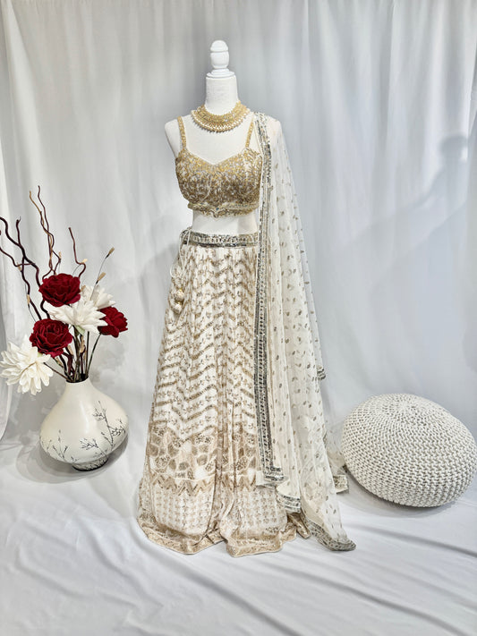 Timeless Ivory White Georgette Lehenga Set