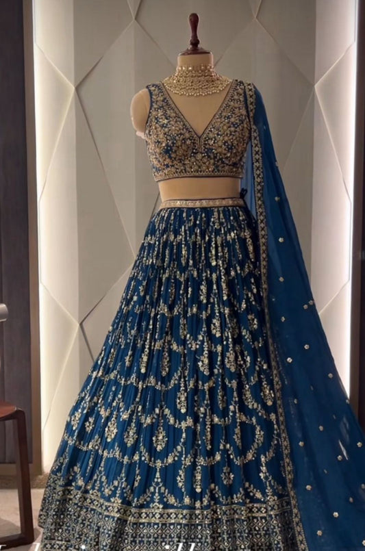 Blue Embellished Lehenga set