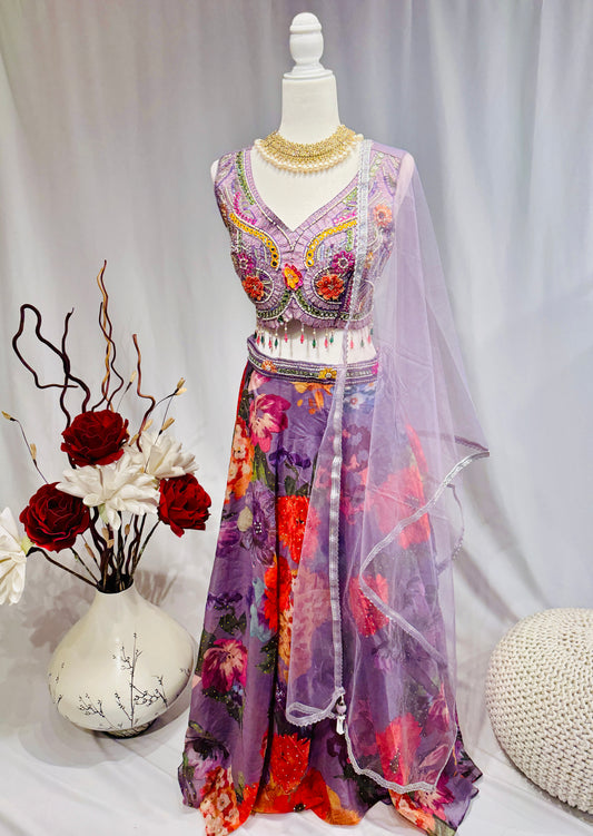 Colorful Lilac floral print lehenga