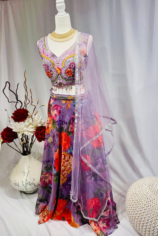 Colorful Lilac floral print lehenga