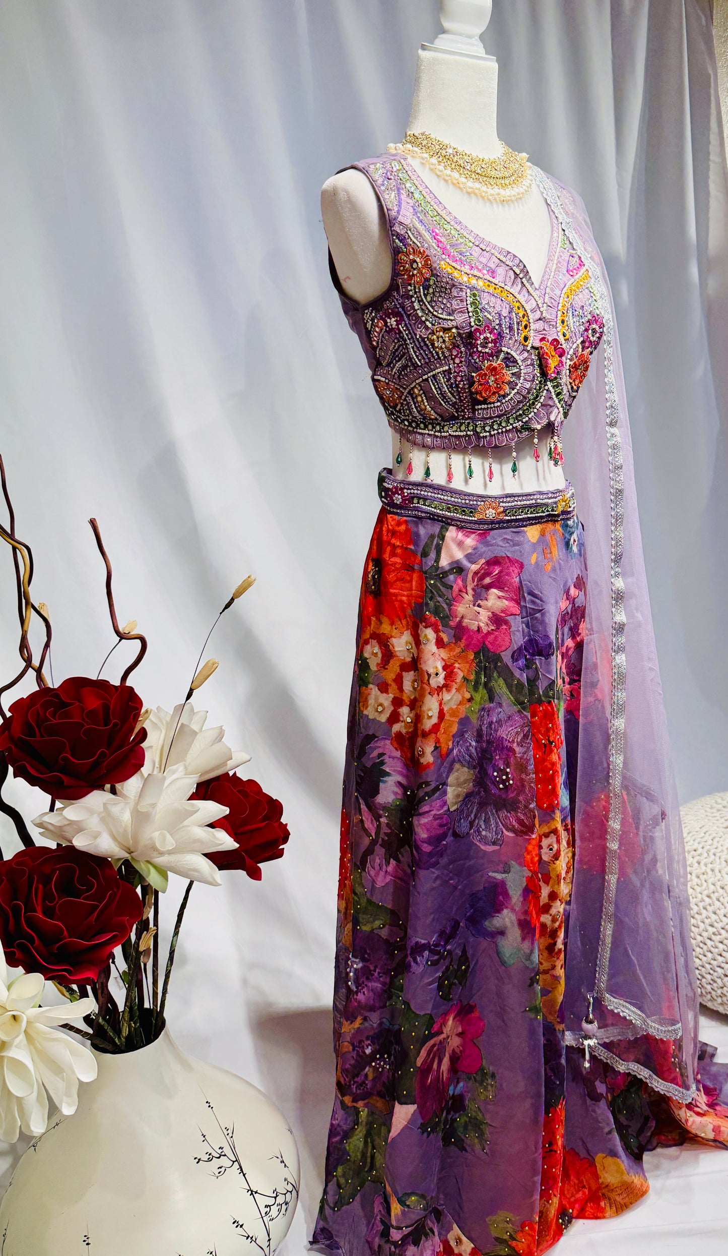 Colorful Lilac floral print lehenga