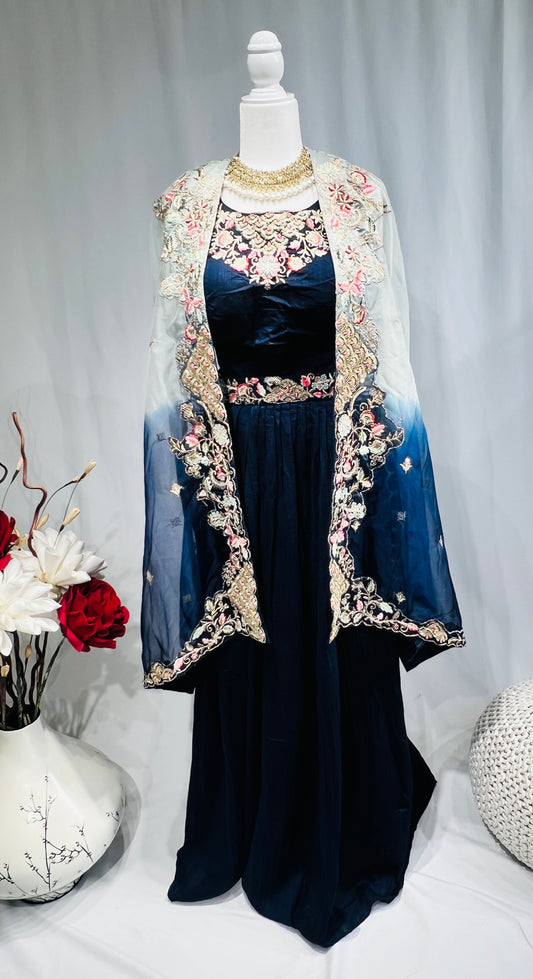 Midnight Navy Prussian Blue Lehanga Set