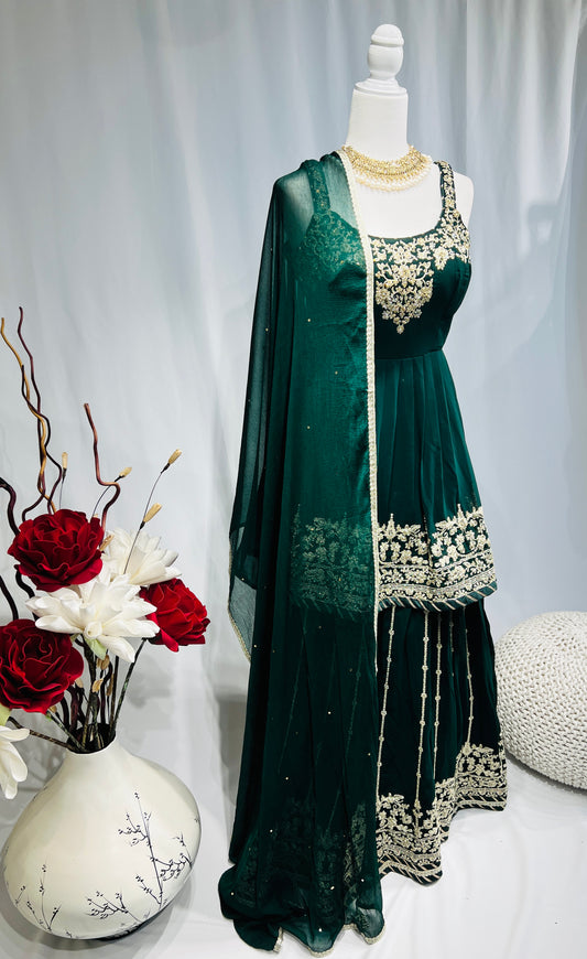 Vintage Green Georgette peplum Lehenga set