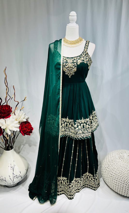 Vintage Green Georgette peplum Lehenga set