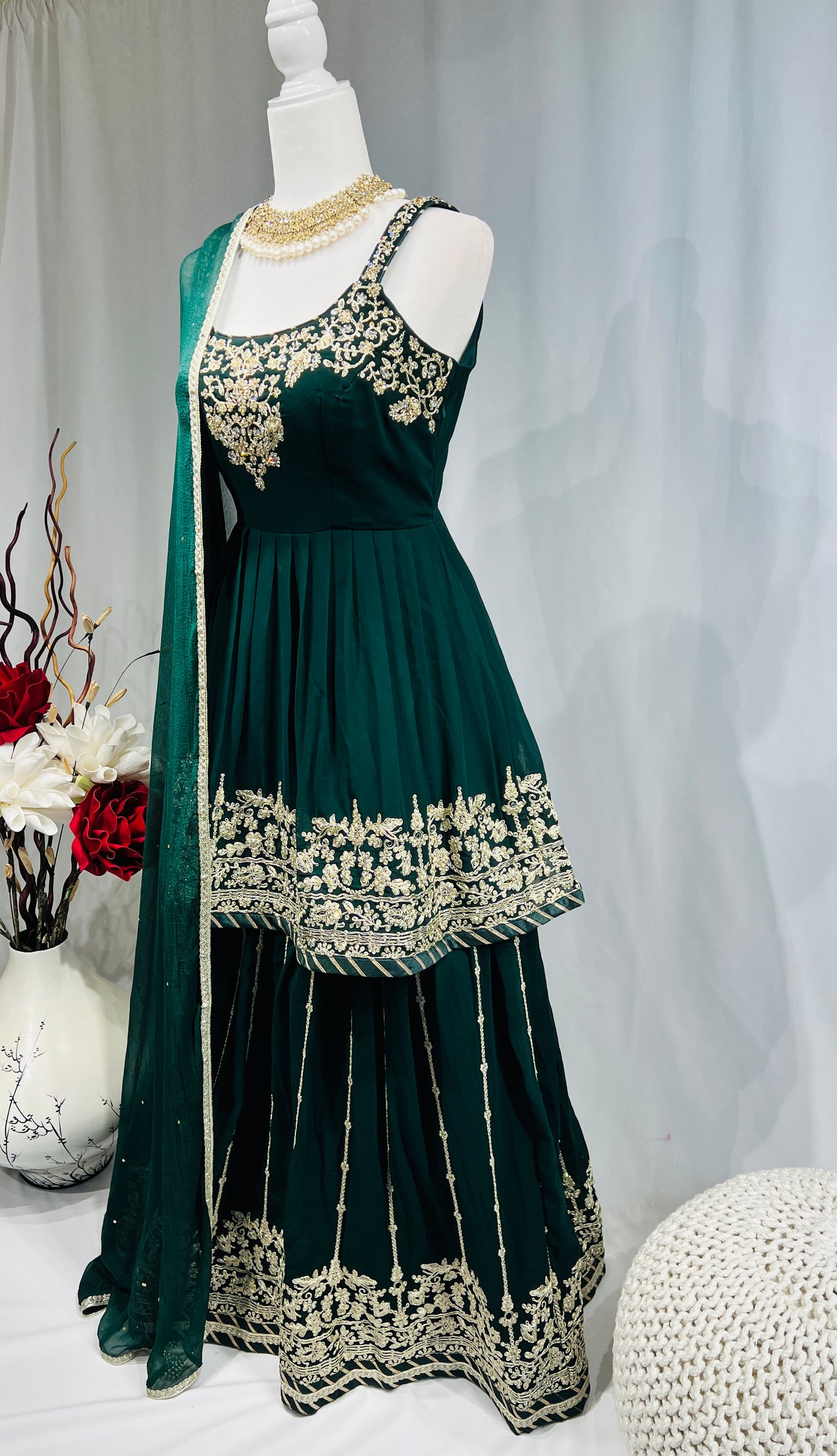 Vintage Green Georgette peplum Lehenga set